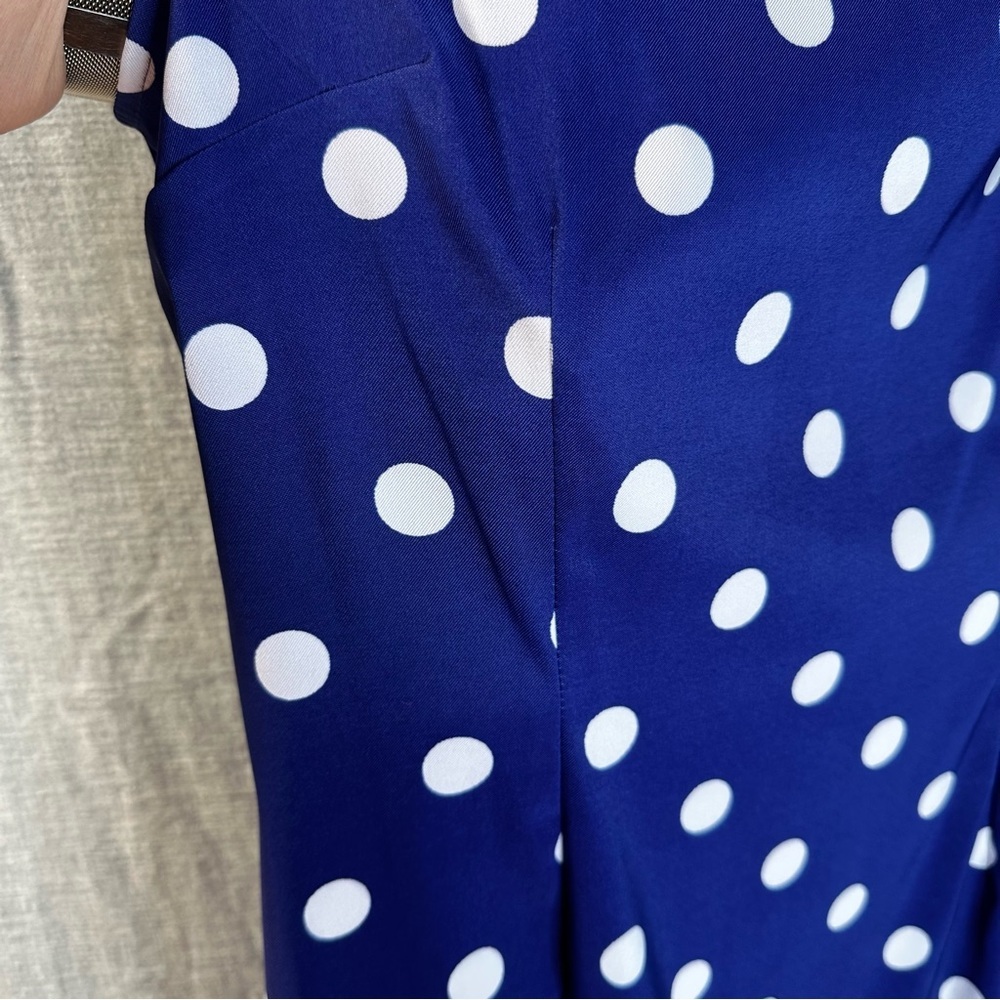 Connected Apparel Blue White Polka Dot Sheath Dress Size 16 Sleeveless Knee Work - Picture 3 of 13